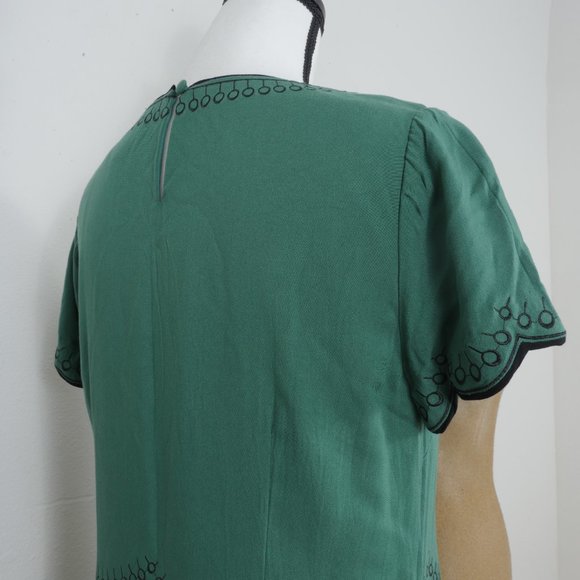 Boden Green Black Embroidery Design Short Sleeve Size 8 Boho Dress - Picture 9 of 12
